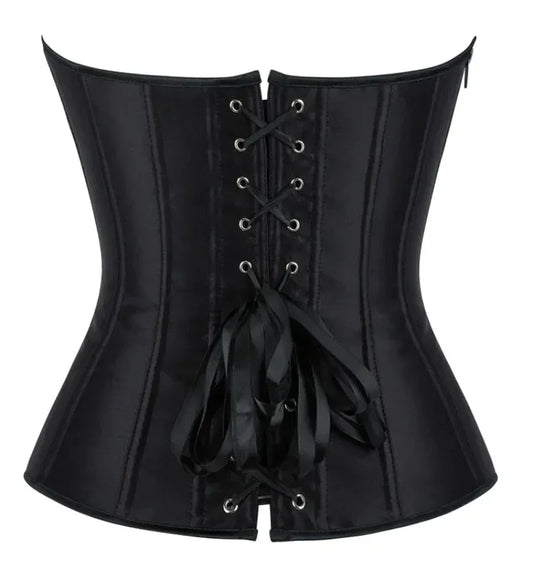Corsets Bustiers for Women Overbust Corset Top Corselet Sexy Satin Lace up Zipper Corsetto Shaper Gothic Korsett Black