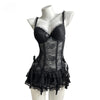 Black Corset Lingerie Dress Women Sexy Overbust Push Up Corset Lace Fishbone Corset Transparent Bustier Clubwear Lingeries 2025