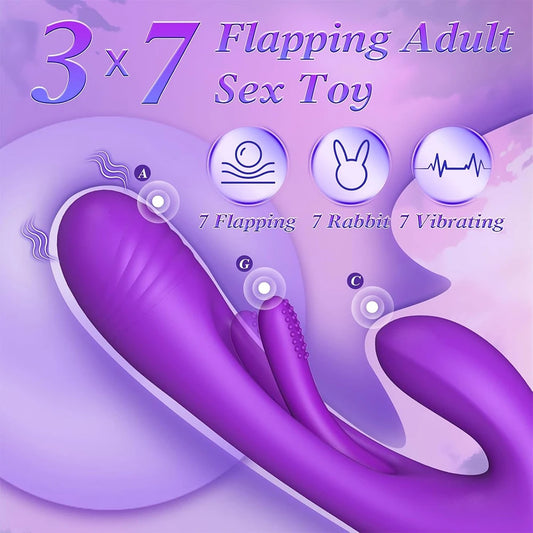3-in-1 Rabbit Vibrator for Women, G-Spot & Clitoral Stimulator with Tapping/Flapping Modes, Rechargeable & Waterproof
