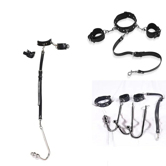 BDSM Sexual Couples Training Kit Metal Anal Hook Necklace Bondage Handcuffs Sex Toys for Women Sadomasochism Accessories