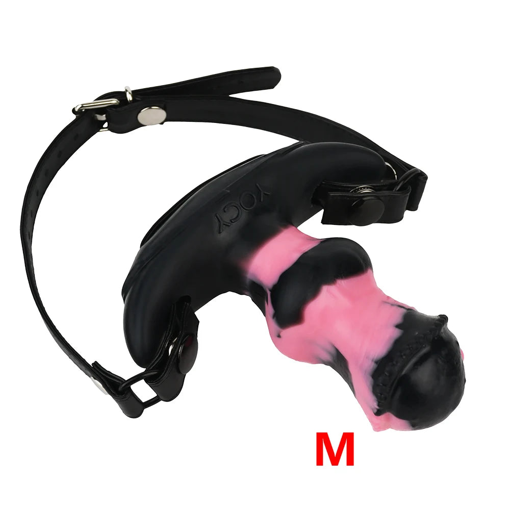 YOCY Mouth Gag Horse Dildo Adjustable Leather Strap on Sex Toy For Couple Game Bondage Muzzles