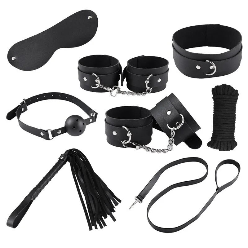 BDSM Adult Sex Toy Kits Sets for Sexy Games Bondage Mask Set Feather Handcuffs Ankle Cuff Restraints for Couple Sexual Aids 18+