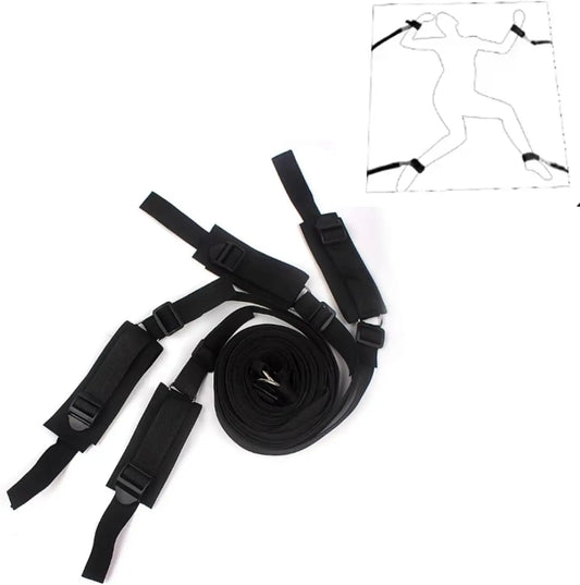 BDSM Bed Restraints Kit Adjustable Set with Wrist Thigh Cuffs Handcuffs Sex Furniture Bondage Gear for Bedroom Adult Toys