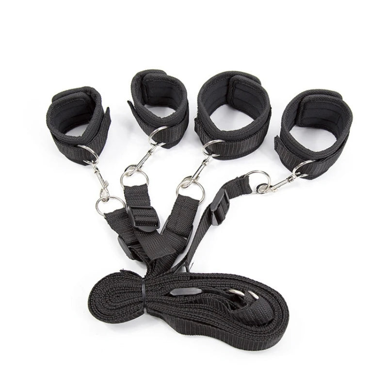 Restraint Set BDSM Bondage Handcuffs & Ankle Cuffs Slave On The Bed Open Leg Flirt Sex Toys For Women Couples Erotic Adult Game