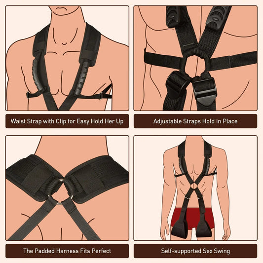 BDSM Sex Swing Set with Bondage Love Slings for Couples Adjustable Strap Adult Sex Toy Soft Plush Padding Mat Sex Restraints Toy