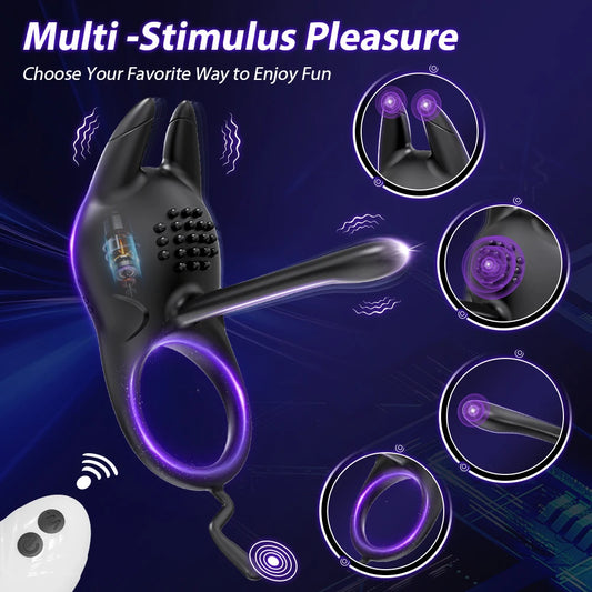 Remote-Controlled Vibrating Penis Ring with Rabbit Clitoral Stimulator