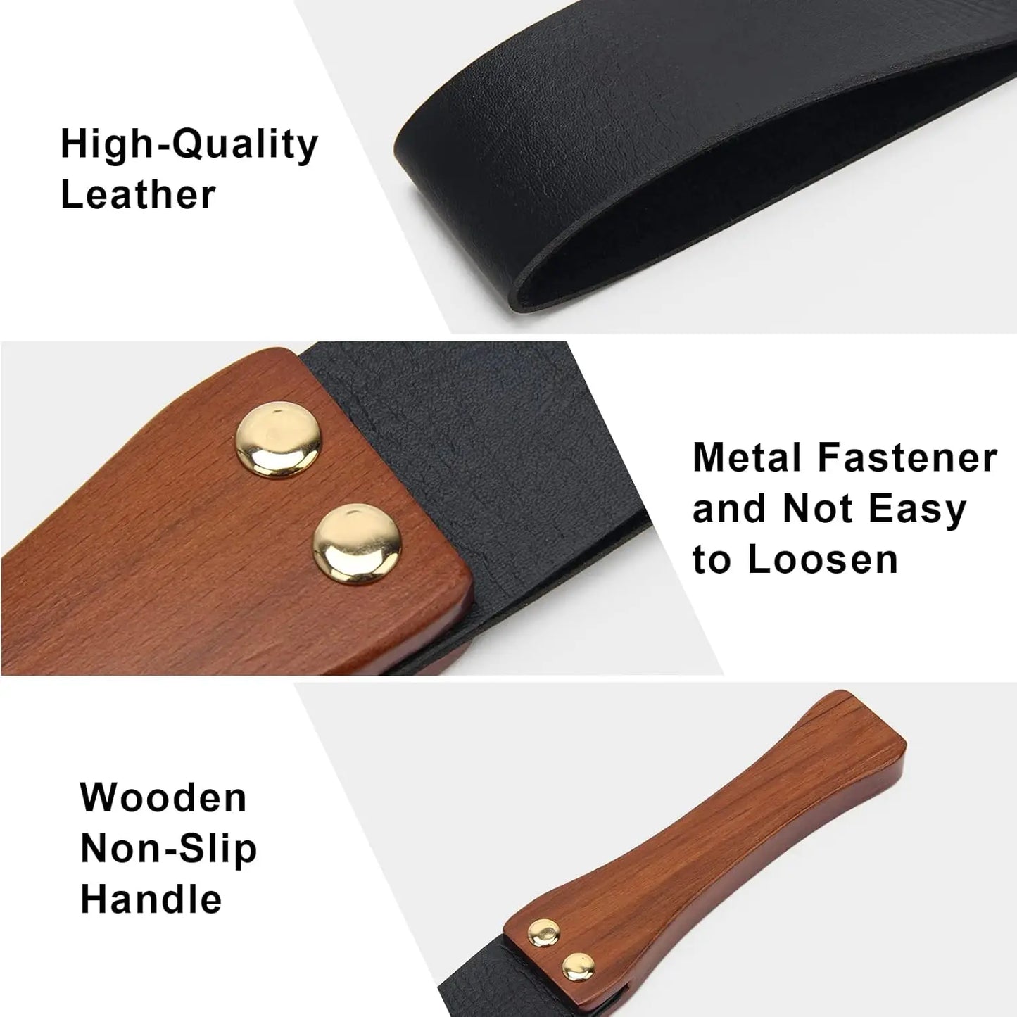 Black Leather BDSM Flogger with Wooden Handle