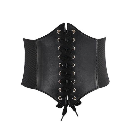 Adjustable Wide High-Waist Faux Leather Corset Belt