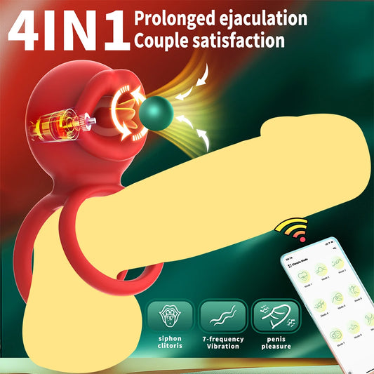 App-Controlled 4-in-1 Couples Mouth Vibrator