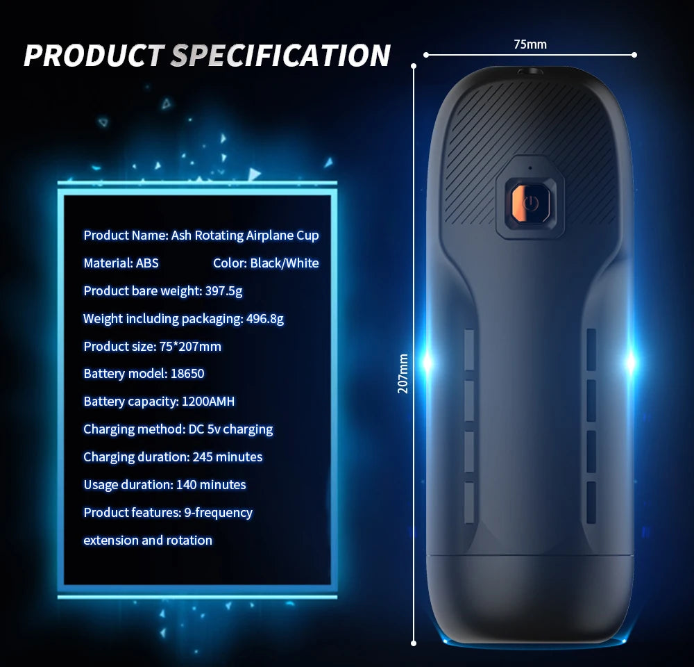 Male Masturbator Adult Sex Toys Automatic Stroker with 9 Thrusting & Rotating 3D Realistic Transparent Textured Sex Machine