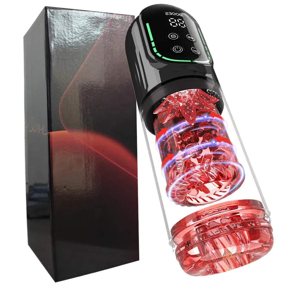 LCD Penis Pump Pocket Pussy Male Masturbator Vacuum Pump Thrusting Rotating Vibrating Sucking 3D Stroker Sex Toys for Man