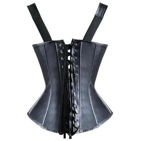 latex corset belt Leather Corset Top Shoulder Strap Corselet Black Zipper Buckled Bustier Waist Trainer Vest Corset Overbust