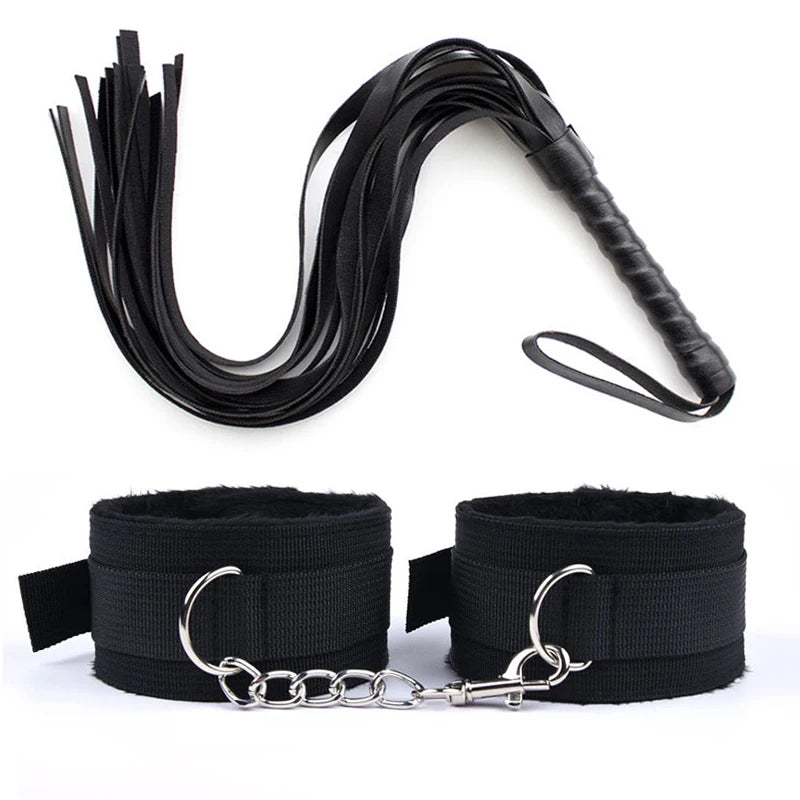 Couples Adults Games 44cm PU Leather Whip Flogger Plush Nylon Plush Sex Handcuffs Bondage Slave Exotic Accessories Toys