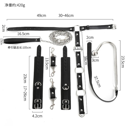 BDSM Bondage Kit Sex Toys Leather Collar Neck Handcuffs Anal Hook Metal Butt Plug Eritic Games SM Adult Sex Toy Backhand Binding