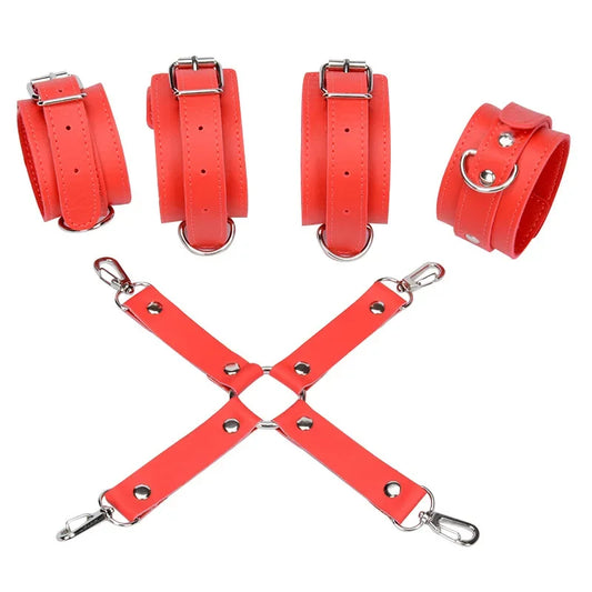 BDSM Sex Bondage Restraint System, erotic Leather Handcuffs and Ankle Cuffs Restraint Kit,Adult game sex Toys For women Couple