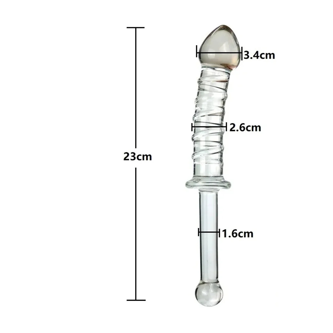 Adult sexual products, red and blue striped long handled glass dildo, female masturbation sex toys
