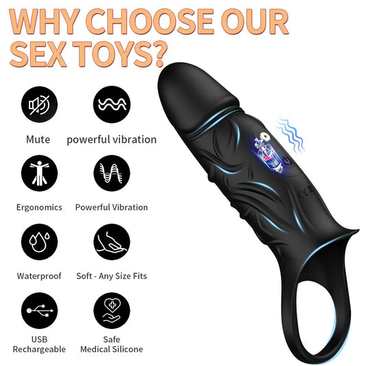 Vibrator Men's Enlargement Thickened Penis Sperm Lock Penile Sexual Crystal Wolf Teeth Set Adult Sex Toy Penis Extender Pump