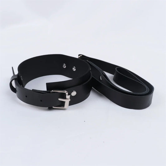 Exotic Accessories of Bdsm Slave Bondage Leather Collar with Leash Belt Choker Necklace Animal Pet Accessories Adjustable Black