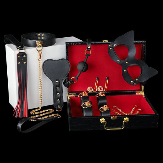 Leather 8 PCS BDSM Bondage Set With Case Adult Sex Games Restraints Kit Exotic Bondage Gear For Couples
