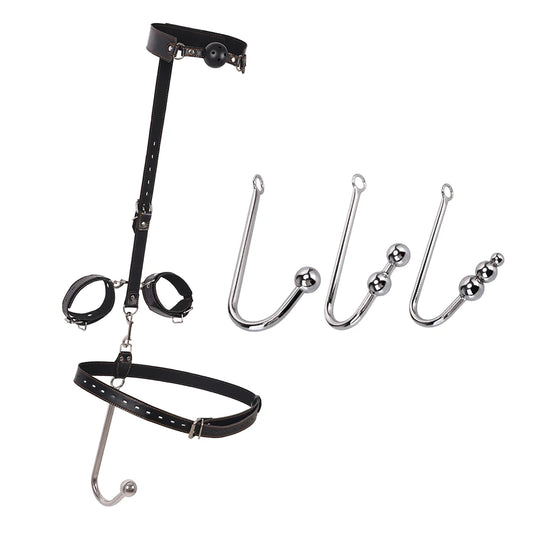BDSM Sex Toys Adjustable Size Leather Collar Neck Bondage Kit Anal Hook Metal Butt Plug MAdult Games Couple Flirt Sex Toys