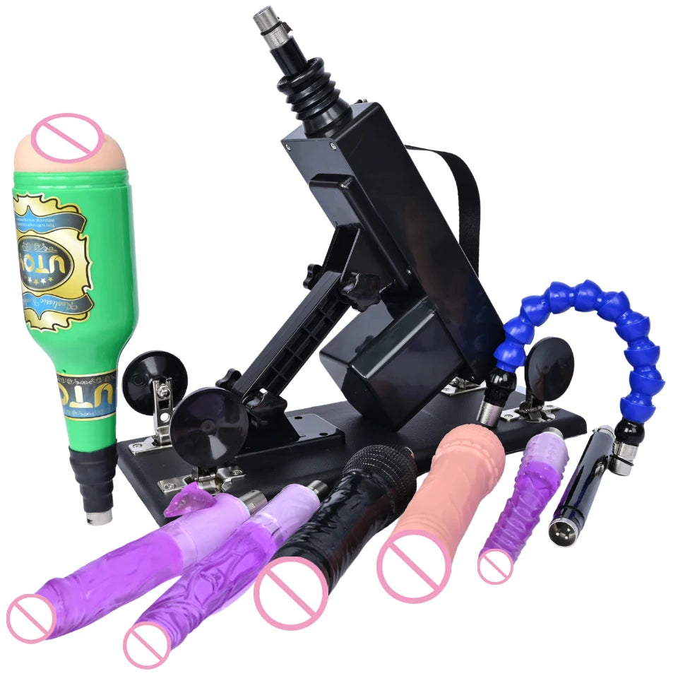 Sex Machine Female Masturbation Pumping Gun with Dildos，More Attachments ,Vibrator Adjustable Speed Love Machine for Couple