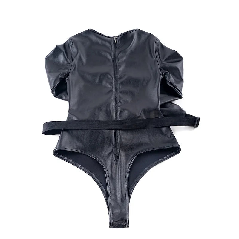 BDSM Bondage Long Sleeve Bodysuit,Adjustable Belt,Leather Arm Binder Restraint Straitjacket,Slave Cosplay Costume Women Sex Toys