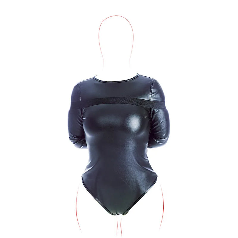 BDSM Bondage Long Sleeve Bodysuit,Adjustable Belt,Leather Arm Binder Restraint Straitjacket,Slave Cosplay Costume Women Sex Toys