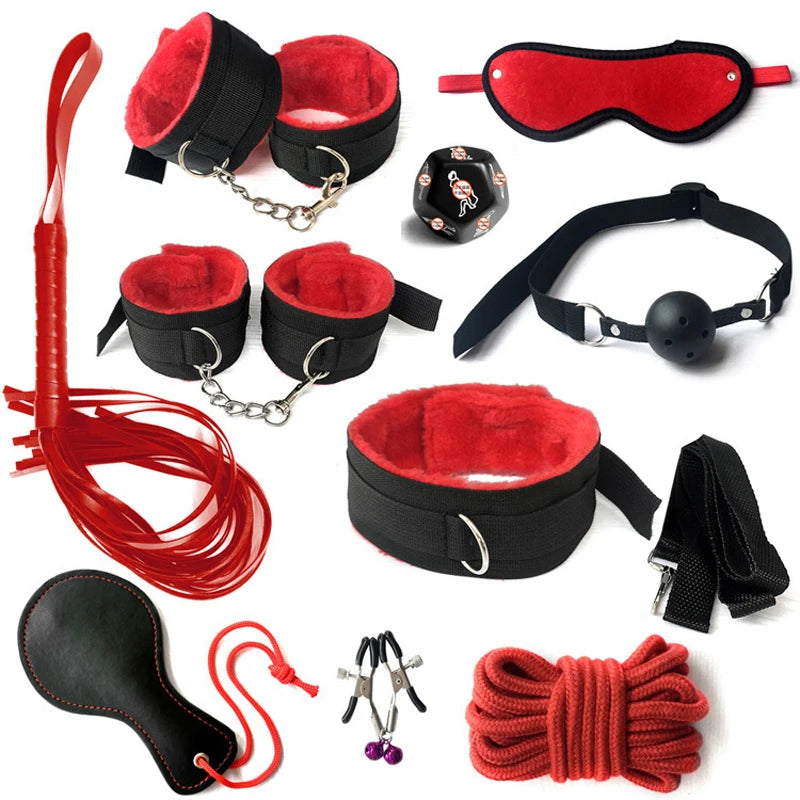 Bdsm Set Kits Adult Sex Toys Nylon Bondage for Women Couples Men Handcuffs Collar Nipple Clamps Whip Spanking Exotic Accessories