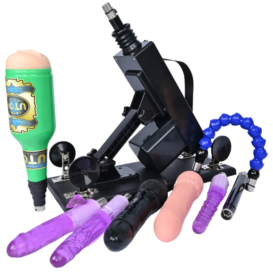 Sex Machine Female Masturbation Pumping Gun with Dildos，More Attachments ,Vibrator Adjustable Speed Love Machine for Couple