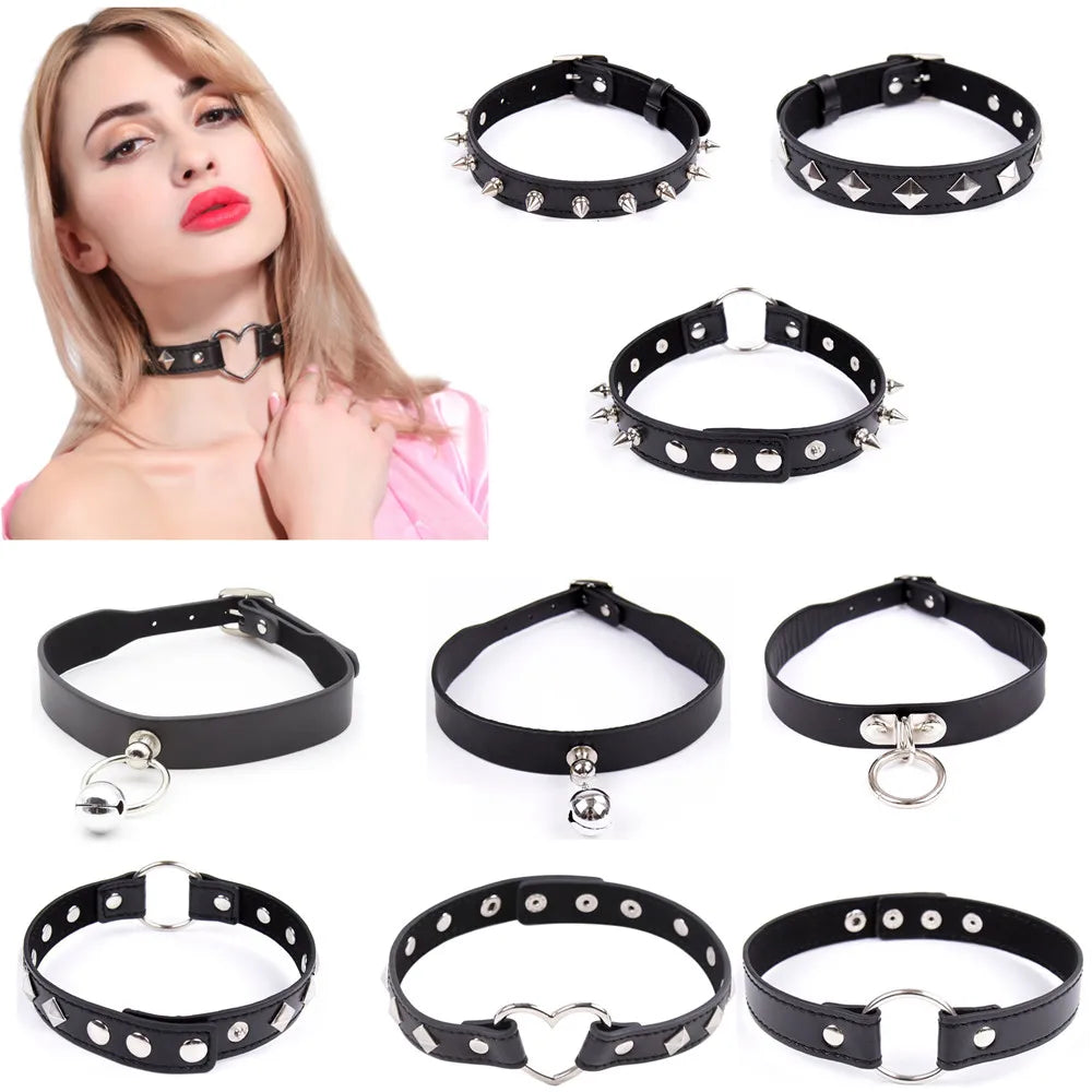 Sexy Leather Punk Rivets Necklace Accessories For Fetish Bdsm Collar Bondage Role Play Couples Flirting Men Women Gay Party Gift