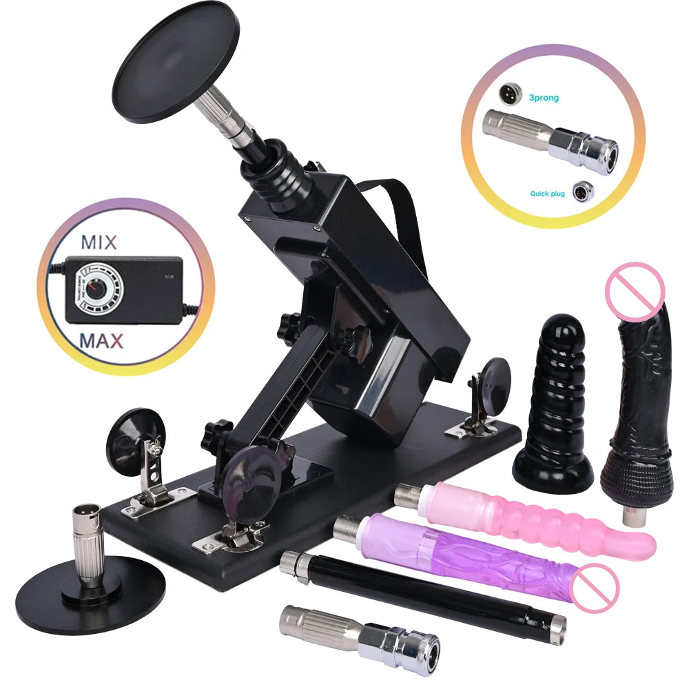 Sex Machine Female Masturbation Pumping Gun with Dildos，More Attachments ,Vibrator Adjustable Speed Love Machine for Couple