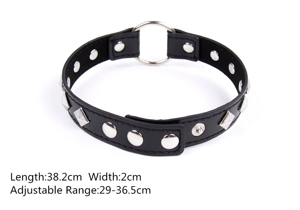 Sexy Leather Punk Rivets Necklace Accessories For Fetish Bdsm Collar Bondage Role Play Couples Flirting Men Women Gay Party Gift