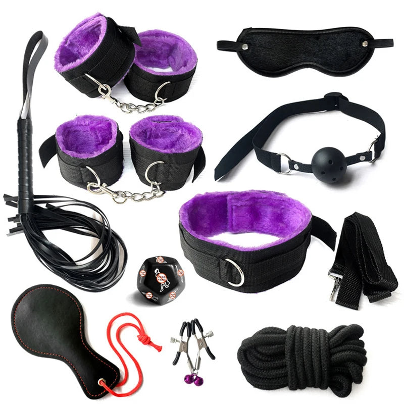 Bdsm Set Kits Adult Sex Toys Nylon Bondage for Women Couples Men Handcuffs Collar Nipple Clamps Whip Spanking Exotic Accessories