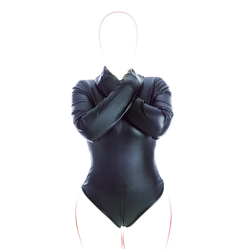 BDSM Bondage Long Sleeve Bodysuit,Adjustable Belt,Leather Arm Binder Restraint Straitjacket,Slave Cosplay Costume Women Sex Toys