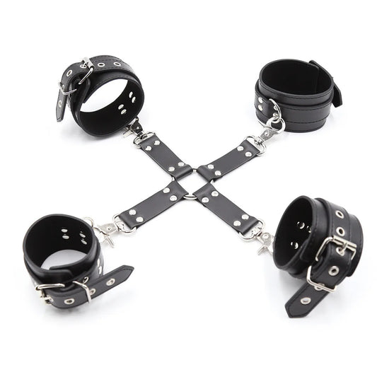 Leather BDSM Restraint Strap & Cross Harness Set for Couples