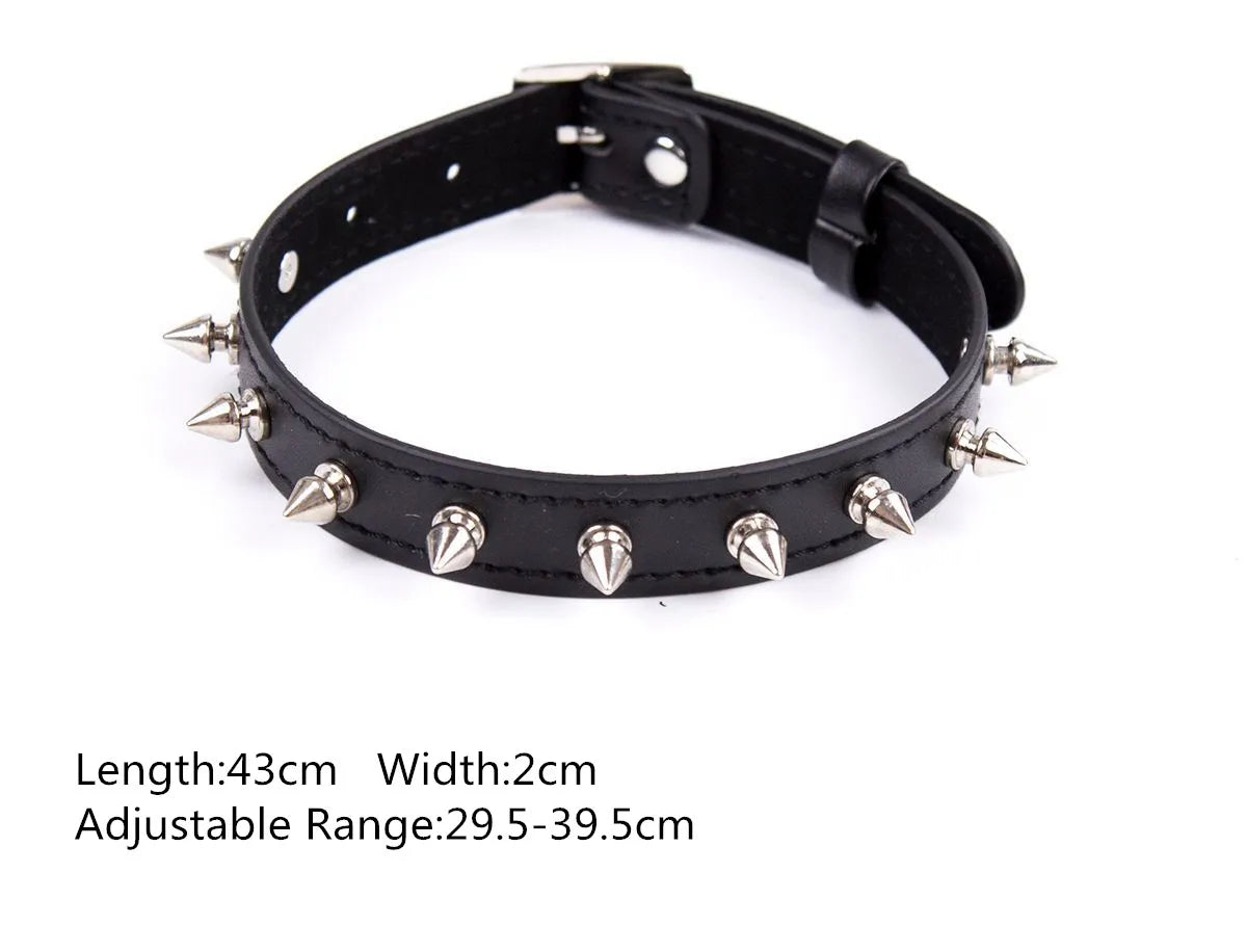 Sexy Leather Punk Rivets Necklace Accessories For Fetish Bdsm Collar Bondage Role Play Couples Flirting Men Women Gay Party Gift