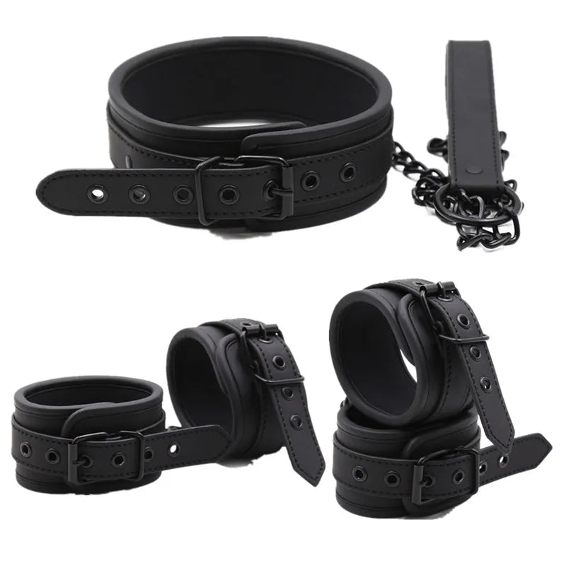 BDSM Sex Bondage Set for Woman - Handcuffs Ankle Cuffs Collar Erotic Sex Toy Kit Adults Games Products