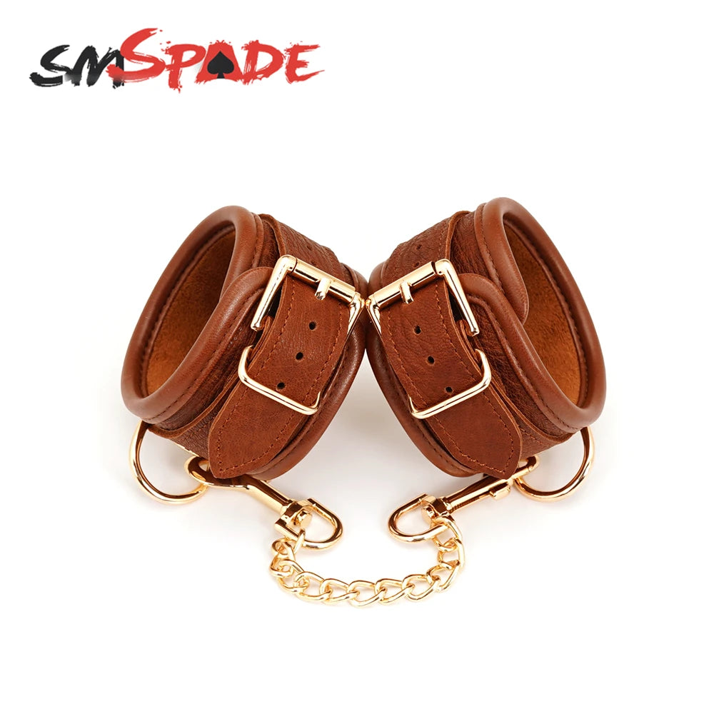 SMSPADE Leather Handcuffs BDSM Bondage Fetish Slave Sex Toys For Couples Wrist Cuffs Restraints Kit Erotic Adult Games Sex Shop