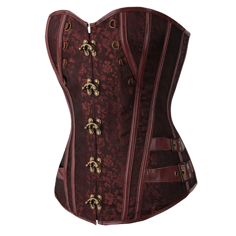 Women's Corset Steampunk Shapewear Vintage Bodice Bustier Slimming Belly Sheath Metal Locks Gothic Waist Lace-up Corselet
