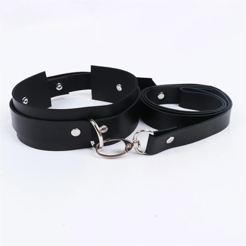 Exotic Accessories of Bdsm Slave Bondage Leather Collar with Leash Belt Choker Necklace Animal Pet Accessories Adjustable Black
