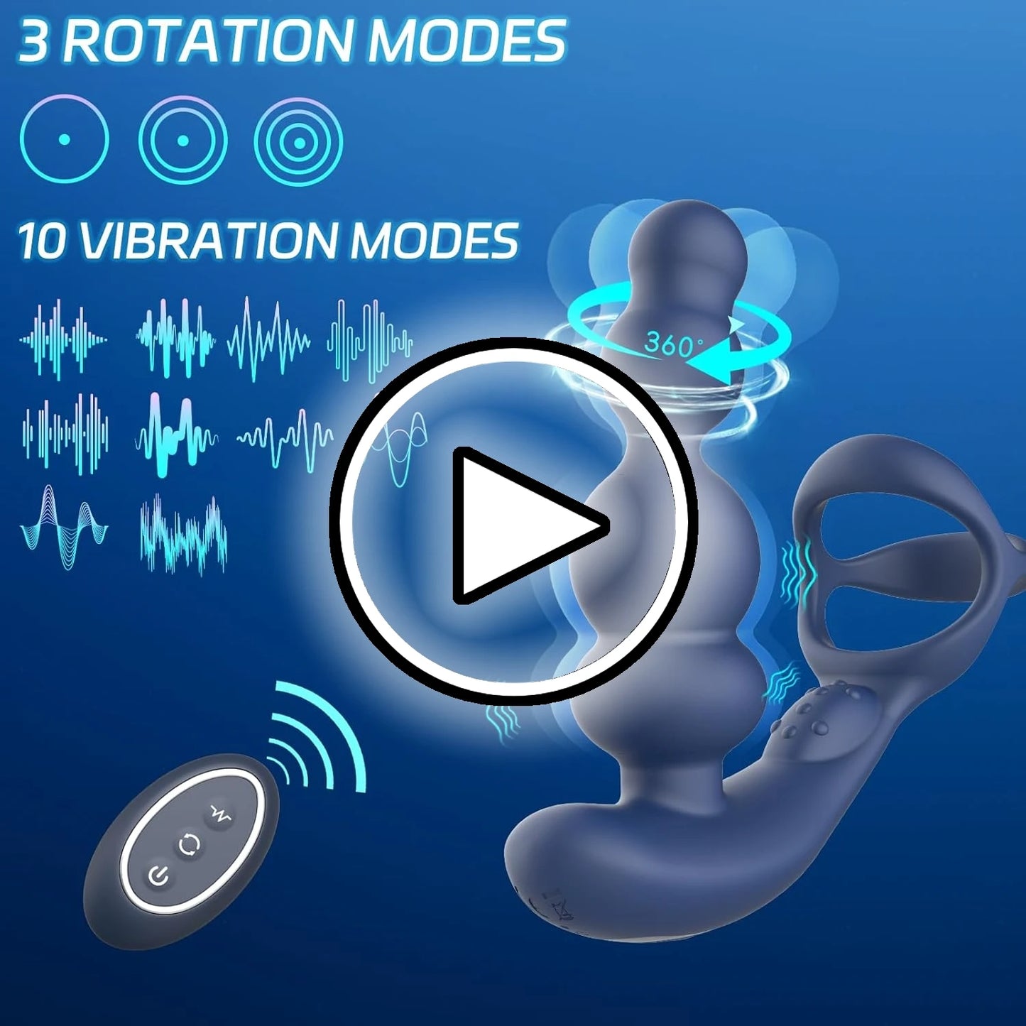 Male Prostate Massager 360° Rotation Anal Vibrator with Penis Ring Butt Plug Remote Control Wearable Anus Sex Toy for Men Gay