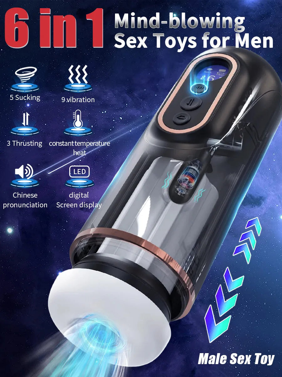 Male Masturbators Cup Penis Pump with Thrusting Sucking 3D Textured Sleeve Heating Blowjob Mens Sex Toy Pocket Pussy for Men