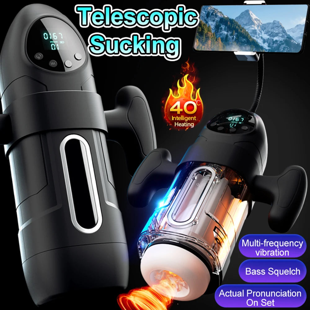 Male Vibrator Automatic Thrusting Sucking Sex Machines Pussy Penis Sleeve Blowjob with Handle LCD Display Pocket Male Adult Toys