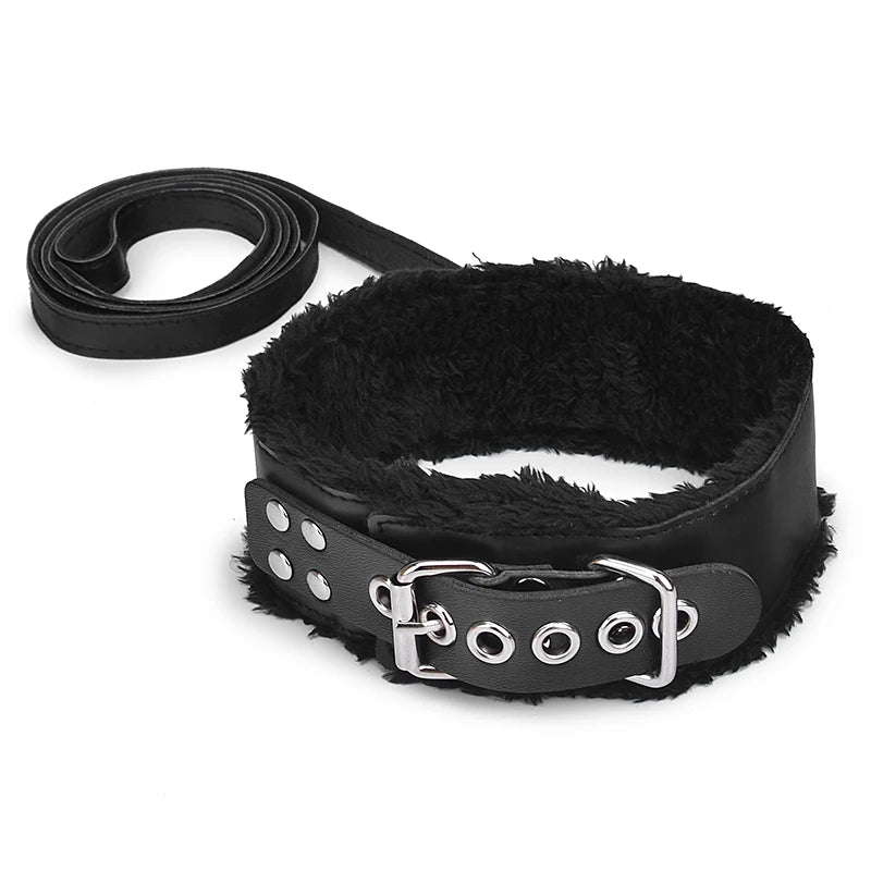 BDSM Collar Leather And Leash Plush Fetish Bondage Sex Necklace SM Toys Restraints Sex Toys For Adults Couples Games
