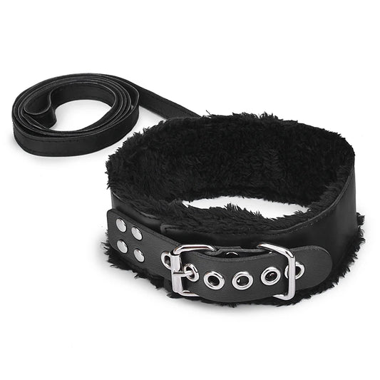 BDSM Collar Leather And Leash Plush Fetish Bondage Sex Necklace SM Toys Restraints Sex Toys For Adults Couples Games