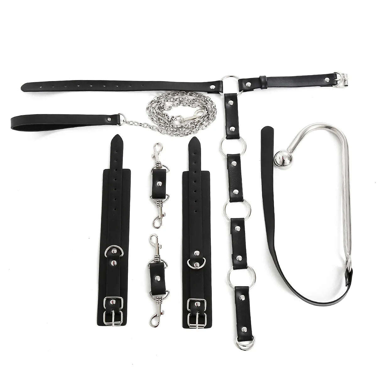 BDSM Bondage Kit Sex Toys Leather Collar Neck Handcuffs Anal Hook Metal Butt Plug Eritic Games SM Adult Sex Toy Backhand Binding