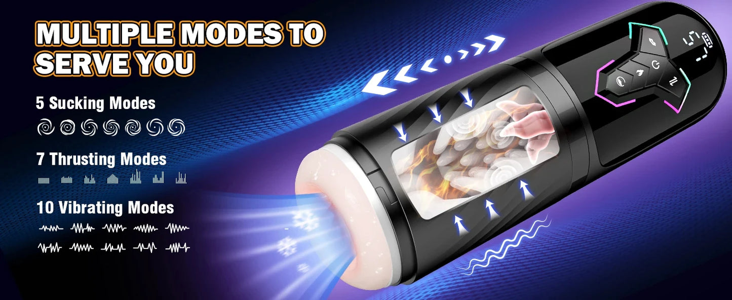 5 IN 1 Automatic Telescopic Male Masturbator Penis Pump Heated Sucking Vibrating Sex Machines With LCD Display Sex Toys for Men