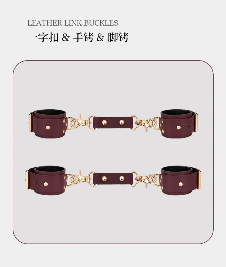 Thierry BDSM Bondage Restraint Kits Handcuffs Collar Wrist Ankle Thigh cuffs Waist Belt Cross Buckle Sex Toys For  Adult  Games