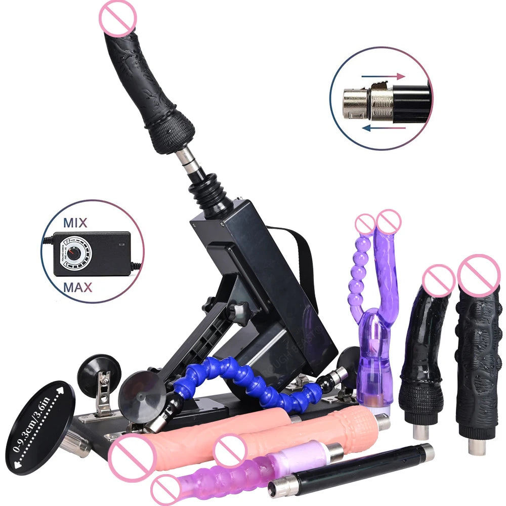 Sex Machine Female Masturbation Pumping Gun with Dildos，More Attachments ,Vibrator Adjustable Speed Love Machine for Couple