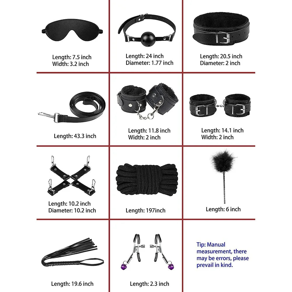 BUYBOOS Sex Bondage Restraints 11Pcs Set BDSM Leather Bondage Sets Restraint Kits Bondage Gear Accessories Adult Sex Toy
